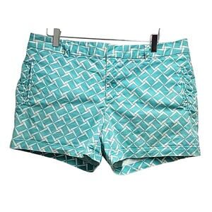 JCP Womens Teal and White 2 Front Pockets 2 Faux Back Pockets Shorts Size 12